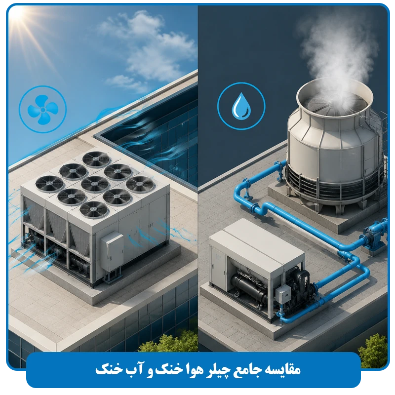 مقایسه جامع چیلر هوا خنک و آب خنک